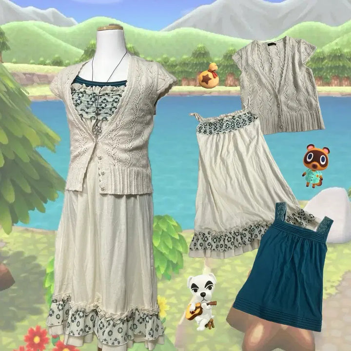 [BUNJANG] Mori Girl "Animal Forest" Coordi Set / 동물의숲 청록 코디세트 모리걸 하구미