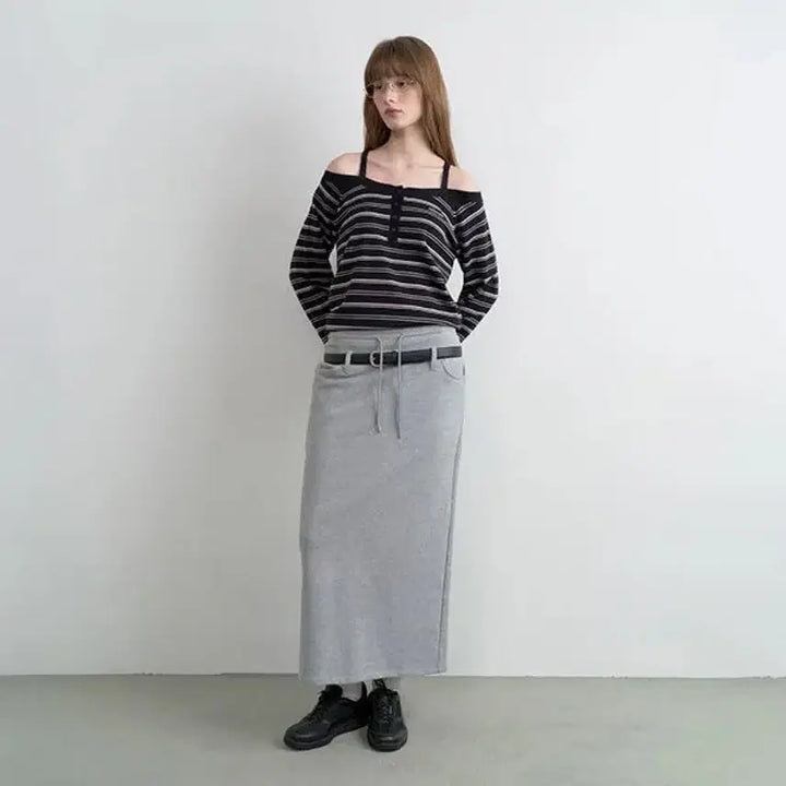 [BUNJANG] Lowla Lowla Belt Set Slit Sweat Skirt Grey / 로라로라 벨트 세트 슬릿 스웻 스커트 그레이