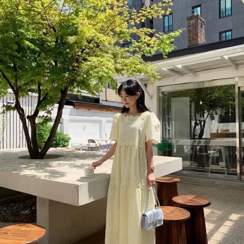 [SOLD OUT] 바이씨니 벚꽃펀칭 원피스 노랑 오리지널 기장
