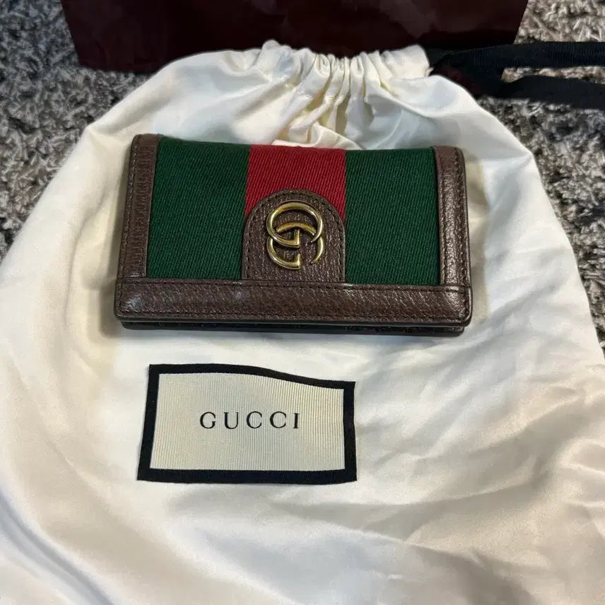 [BUNJANG] Gucci Double G Stripe Green Card Case Wallet / 구찌 더블G 스트라이프 그린 카드케이스 지갑