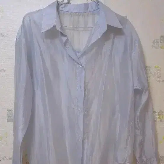 [BUNJANG] Sheer Blouse - Light Blue / 시스루 셔츠 하늘색 블라우스(수수료 포함가)