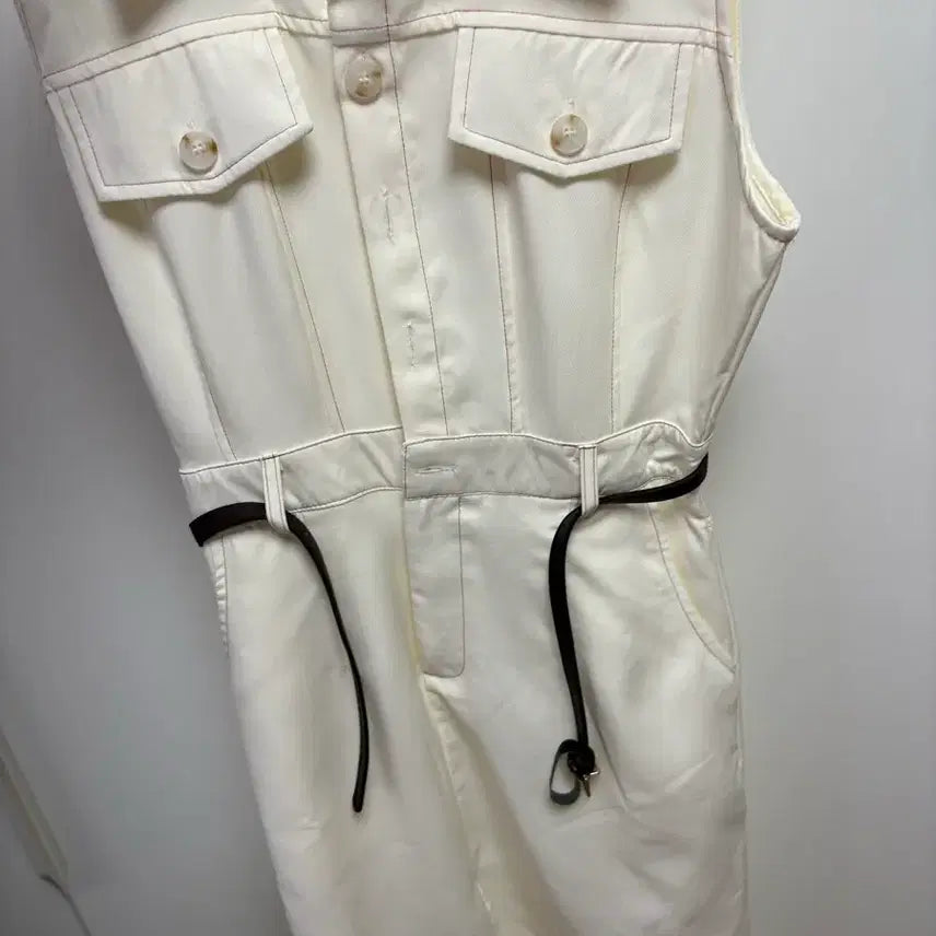 [BUNJANG] Sleeveless Collar Long Dress with Belt / 나시 셔츠 벨트 롱원피스