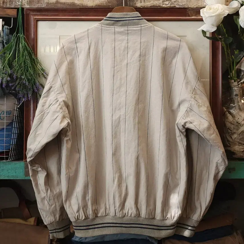 [BUNJANG] 90s New York Yankees Reversible Pinstripe Letterman Jacket M / 90s 뉴욕 양키스 레터맨 자켓 리버시블 핀스트라이프 집업 자켓 m