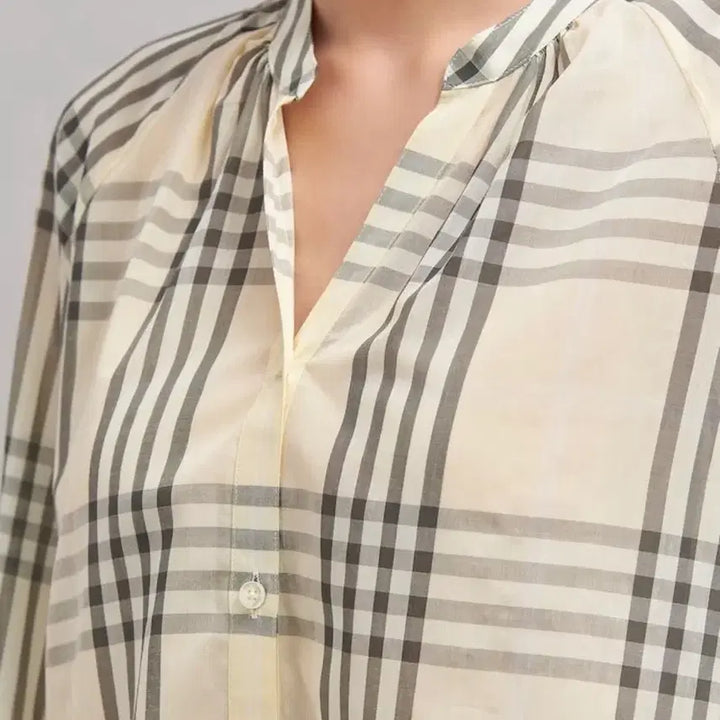 [BUNJANG] Beanpole Beige Asan Cotton Check Volume Shirt / 빈폴 베이지 아사코튼 체크 볼륨 여성 셔츠 90