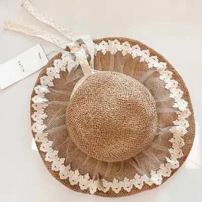 [BUNJANG] Satin Raffia Lace Hat / 새) 샤틴 라피아 레이스 모자