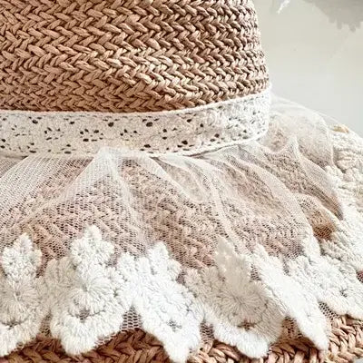 [BUNJANG] Satin Raffia Lace Hat / 새) 샤틴 라피아 레이스 모자