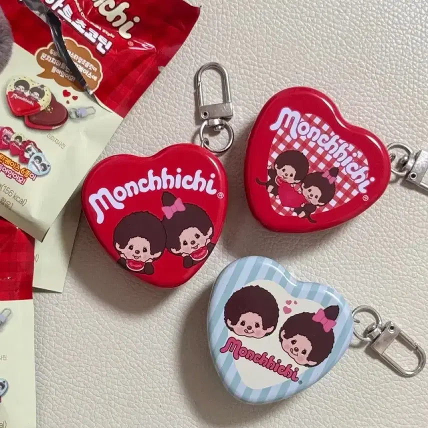 [BUNJANG] Monchhichi Heart Tin Case Keyring Bundle Set / (3종 일괄) 몬치치 하트 틴케이스 키링 gs