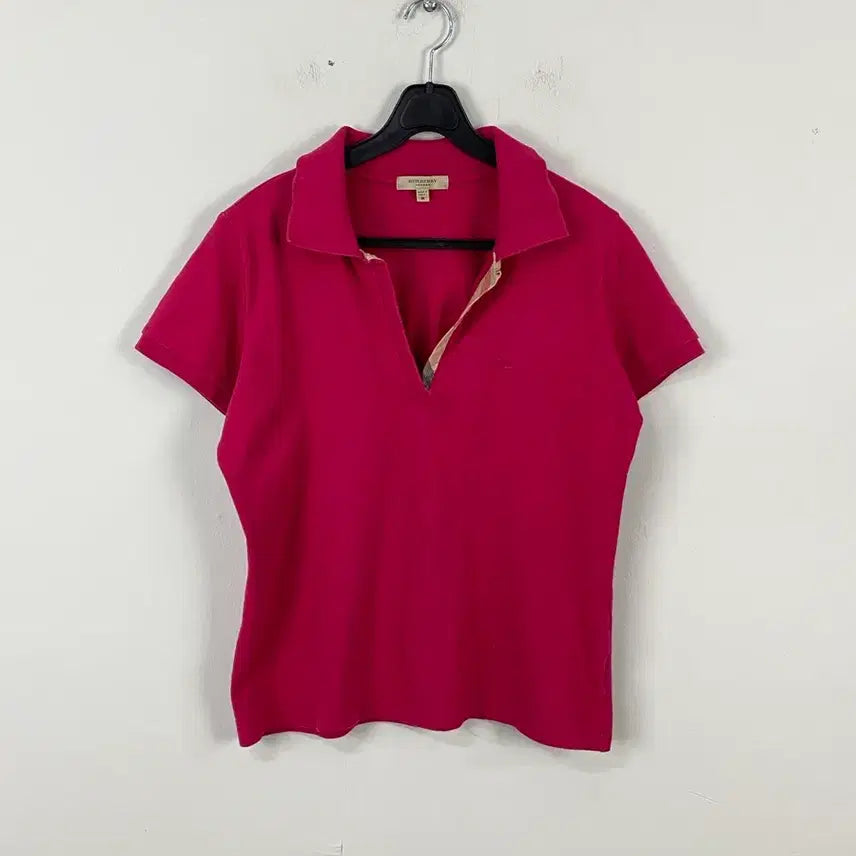 [BUNJANG] Burberry Pink Collar Short Sleeve T-Shirt (M) / 버버리 핑크 카라 반팔티 M