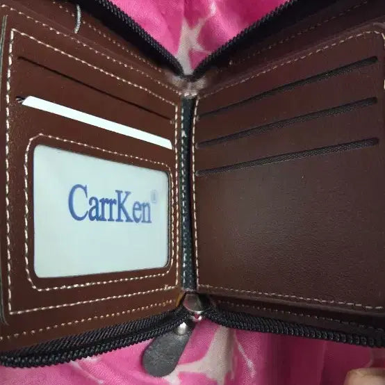[BUNJANG] CARRKEN Style Leather Zipper Bifold Wallet Brown / CARRKEN 스타일 가죽 지퍼 반지갑 브라운