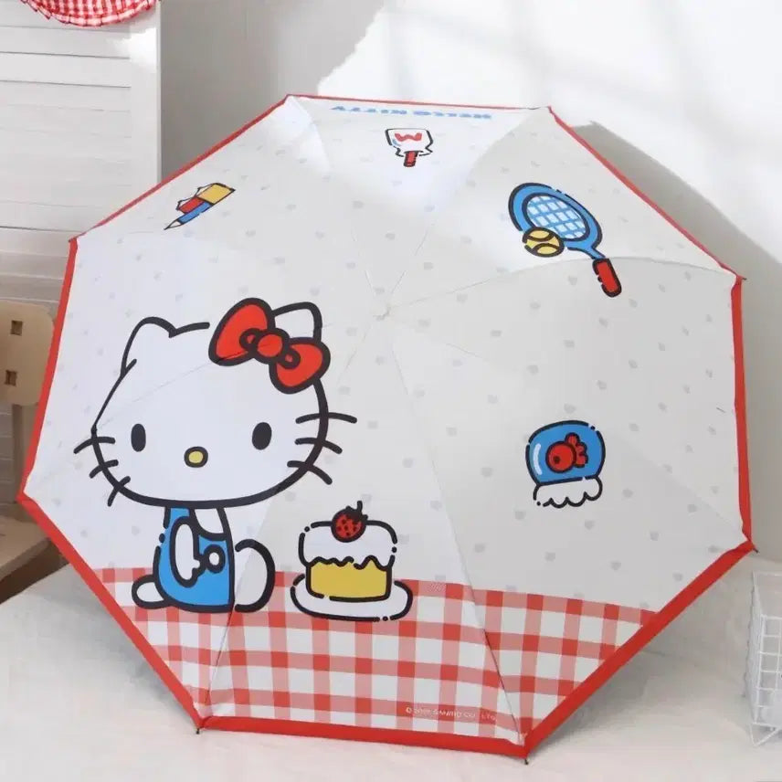 [BUNJANG] Hello Kitty Umbrella White Red Check / 장마대비 헬로키티 우산 화이트 레드 체크