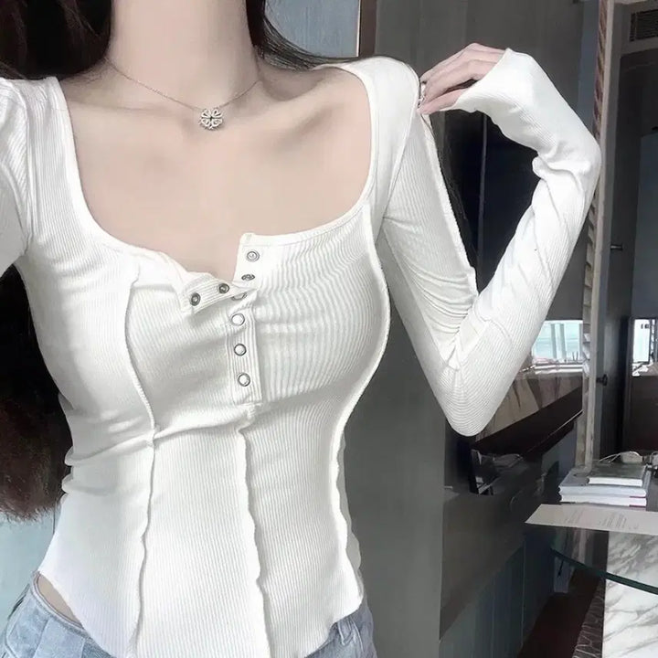 [BUNJANG] White Ribbed Fingerhole Long Sleeve T-Shirt / 화이트 골지 핑거홀 긴팔 티셔츠 (새상품)