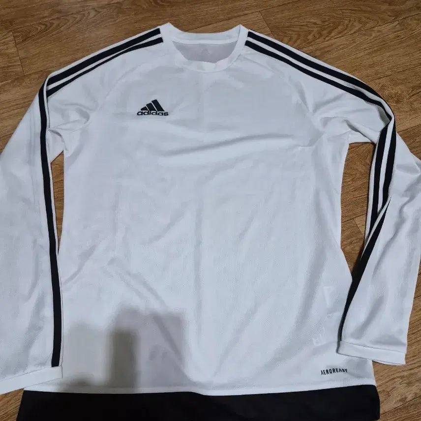 [BUNJANG] Adidas White Three-Stripes Long-Sleeve T-Shirt / 아디다스 흰색 삼선 긴팔 티셔츠