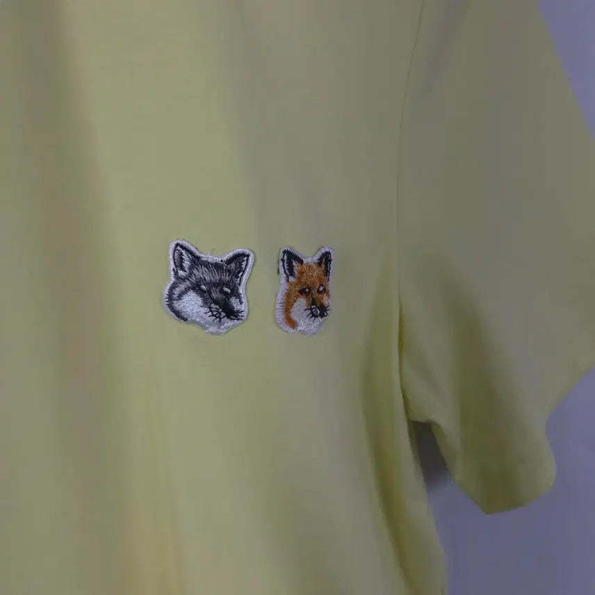 [BUNJANG] Double Fox Head Embroidered Patch Round Short Sleeve T-Shirt / 새상품) 더블폭스 헤드 자수 패치 라운드 반팔 티셔츠