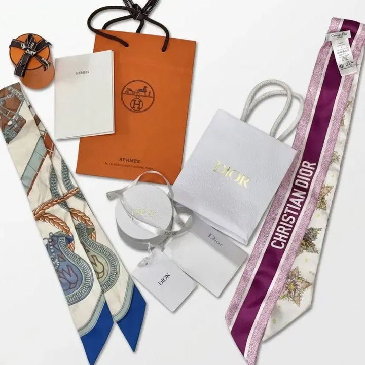 [BUNJANG] Hermès Twilly &amp; Dior Mitzah Scarf Set / 에르메스 트윌리, 디올 미차 스카프