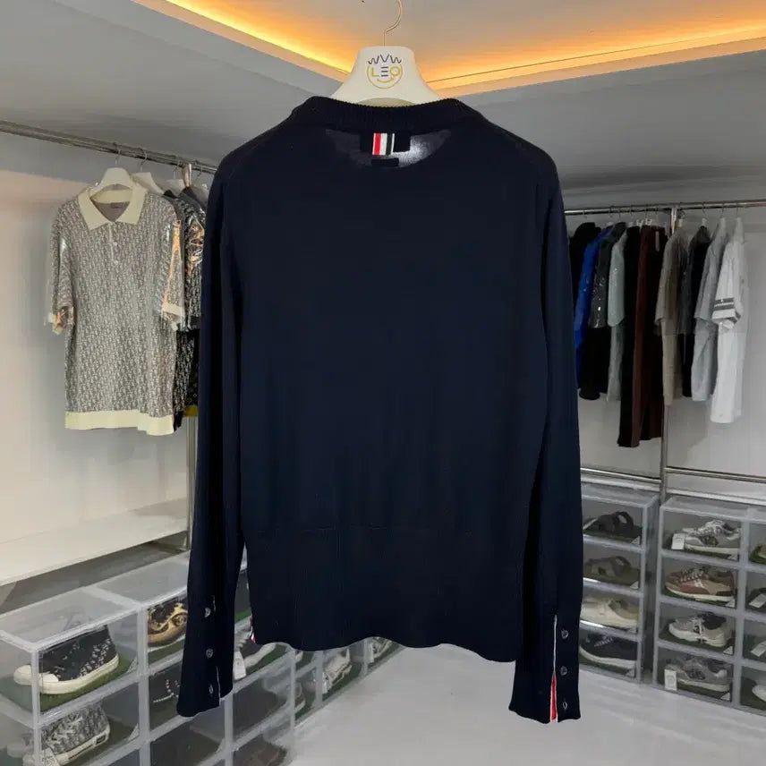 [BUNJANG] LEOWVW Thom Browne Jacquard Diagonal Neck Wool Knit / [리오브] 톰브라운 자카드 사선넥 울 니트
