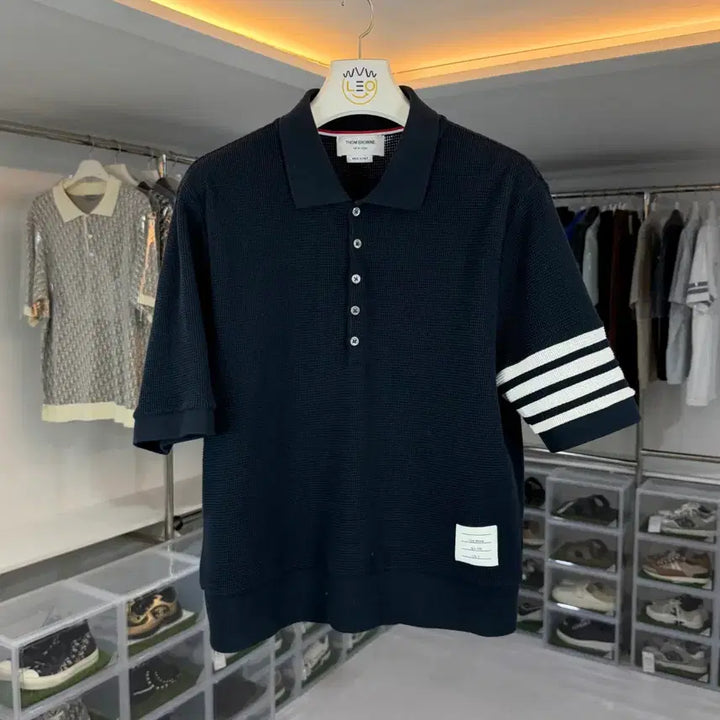 [BUNJANG] Thom Browne Waffle Diagonal Armband Lip Cuff Polo T-Shirt / [리오브] 톰브라운 와플 사선 완장 립 커프 폴로 카라티셔츠