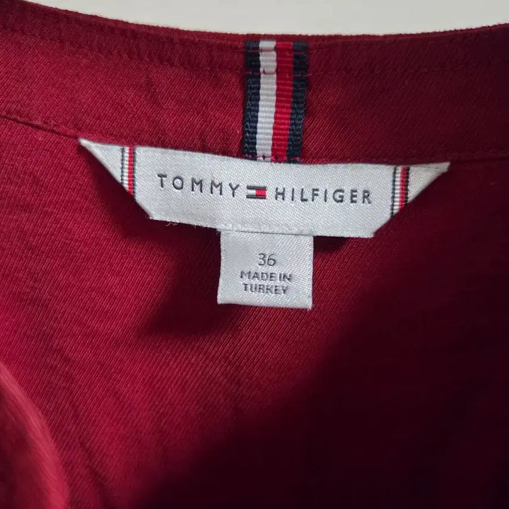 [BUNJANG] Tommy Hilfiger Red Long Sleeve Henley Shirt / 타미힐피거 레드 긴팔 헨리넥 셔츠