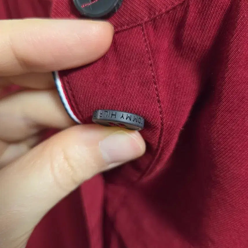 [BUNJANG] Tommy Hilfiger Red Long Sleeve Henley Shirt / 타미힐피거 레드 긴팔 헨리넥 셔츠
