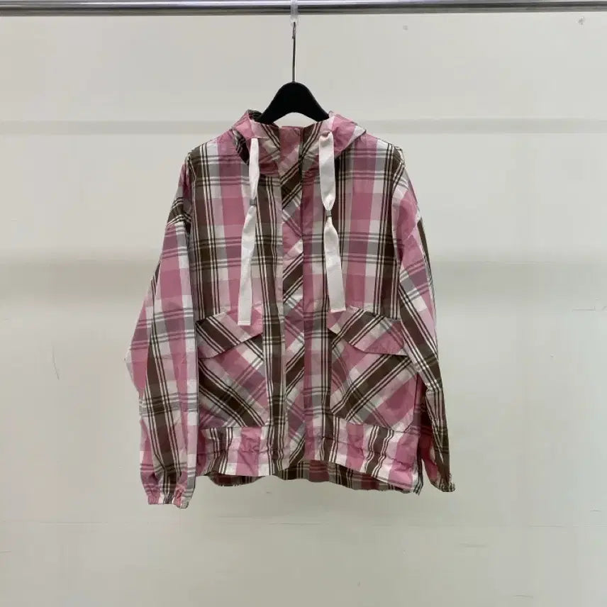 [BUNJANG] Georges Rech Pink Check Hooded Windbreaker Jacket (Size 55) / [죠르쥬레쉬] 핑크 체크무늬 후드 바람막이 자켓 ( 55사이즈)