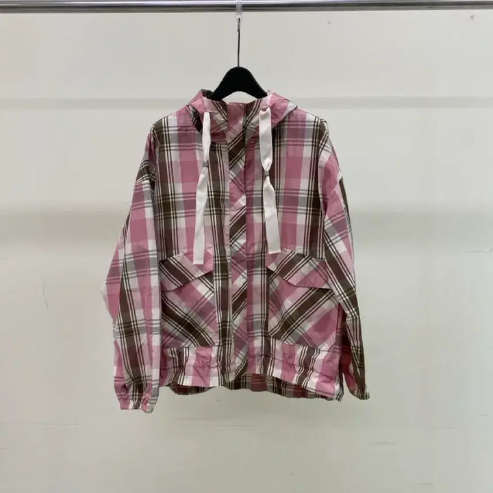 [BUNJANG] Georges Rech Pink Check Hooded Windbreaker Jacket (Size 55) / [죠르쥬레쉬] 핑크 체크무늬 후드 바람막이 자켓 ( 55사이즈)