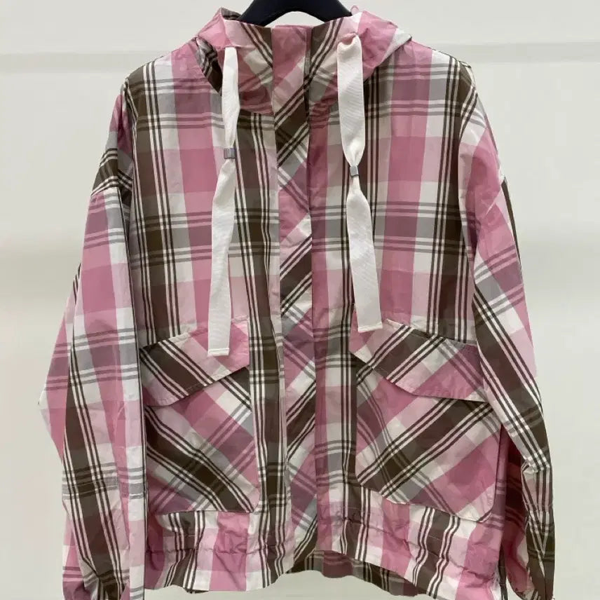 [BUNJANG] Georges Rech Pink Check Hooded Windbreaker Jacket (Size 55) / [죠르쥬레쉬] 핑크 체크무늬 후드 바람막이 자켓 ( 55사이즈)