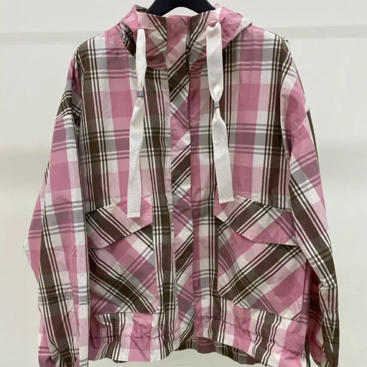 [BUNJANG] Georges Rech Pink Check Hooded Windbreaker Jacket (Size 55) / [죠르쥬레쉬] 핑크 체크무늬 후드 바람막이 자켓 ( 55사이즈)
