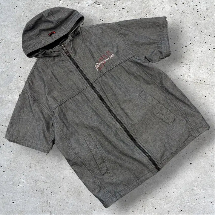 [BUNJANG] FUBU Half-Sleeve Hoodie Zip-Up Jacket Gray / [95] FUBU 후부 반팔 후드 집업 자켓 그레이