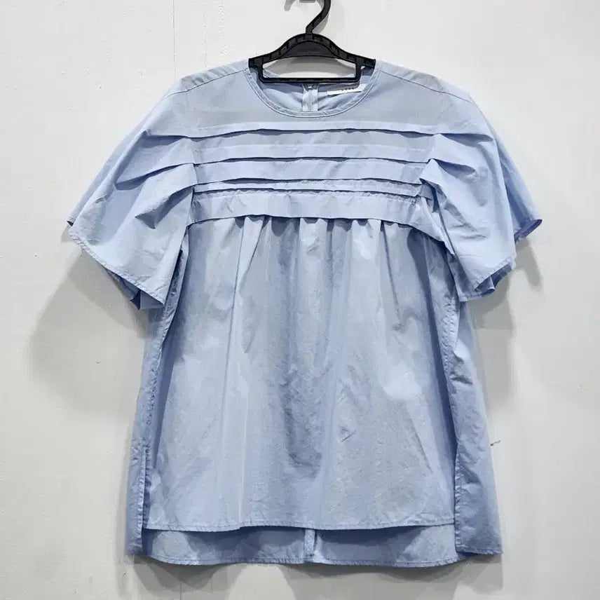 [BUNJANG] LVPS Sky Blue Pleated Short Sleeve Blouse / [F] LVPS 하늘색 플리츠 반팔 블라우스