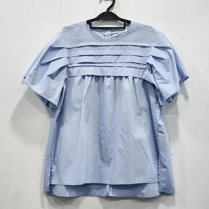 [BUNJANG] LVPS Sky Blue Pleated Short Sleeve Blouse / [F] LVPS 하늘색 플리츠 반팔 블라우스