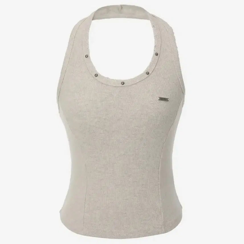 [BUNJANG] Damage Stud Halter Top - Khaki Point, Beige / 카키포인트 Damage Stud Halter Top 홀터 탑 베이지