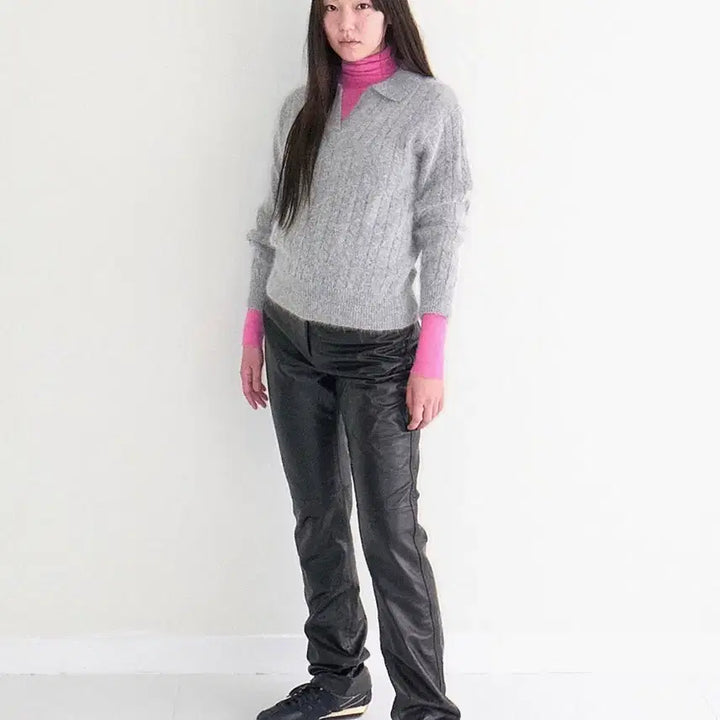 [BUNJANG] PONYTAIL Angora Collar Knit Pullover - Grey (Free Size) / PONYTAIL 포니테일 앙고라 카라 니트