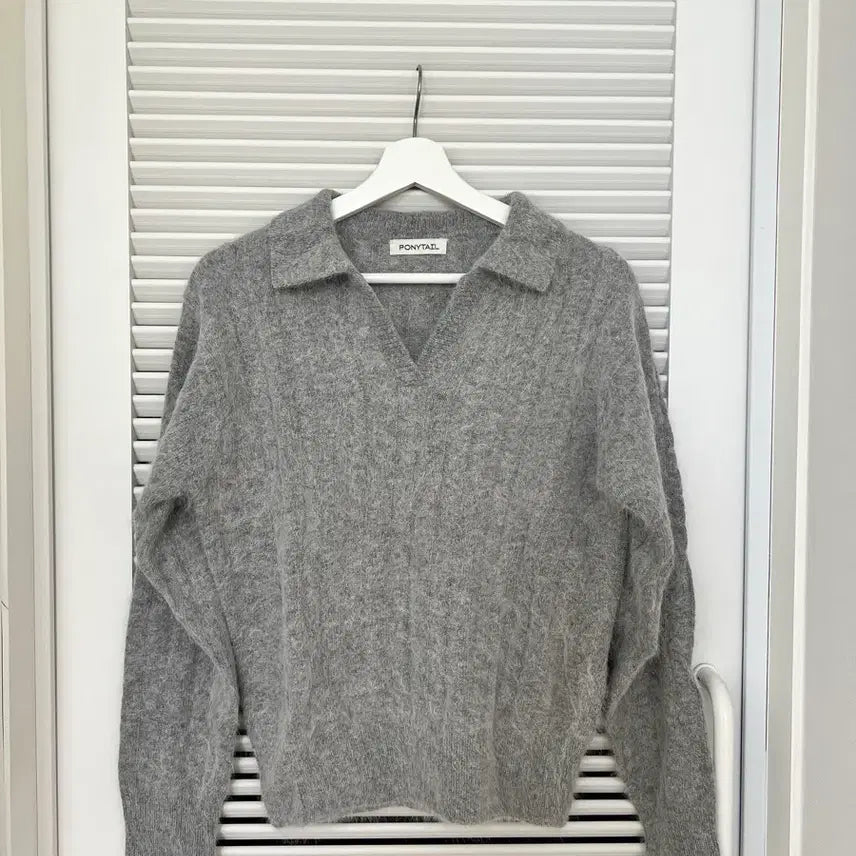 [BUNJANG] PONYTAIL Angora Collar Knit Pullover - Grey (Free Size) / PONYTAIL 포니테일 앙고라 카라 니트
