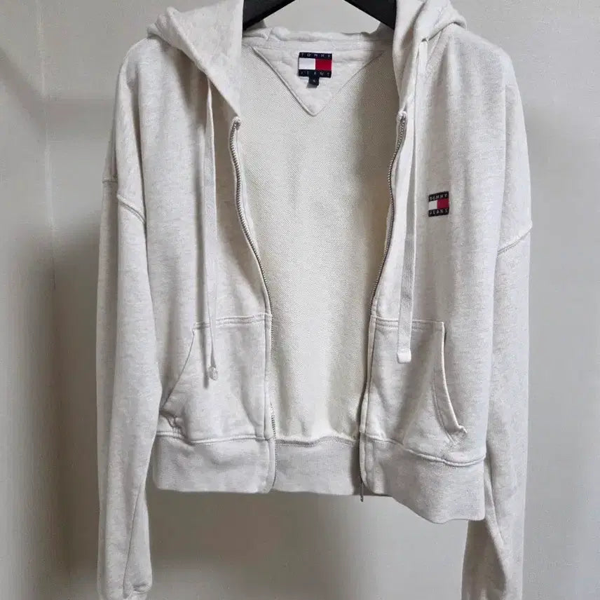 [BUNJANG] Tommy Jeans Cropped Hoodie Zip-Up Oatmeal / 타미진스 크롭 후드집업