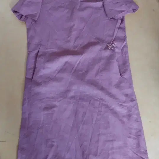 [BUNJANG] Purple Linen Blend Short Sleeve Midi Dress / 보라색 반팔 린넨  마  원피스