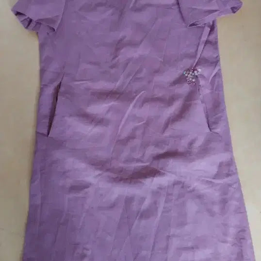[BUNJANG] Purple Linen Blend Short Sleeve Midi Dress / 보라색 반팔 린넨  마  원피스