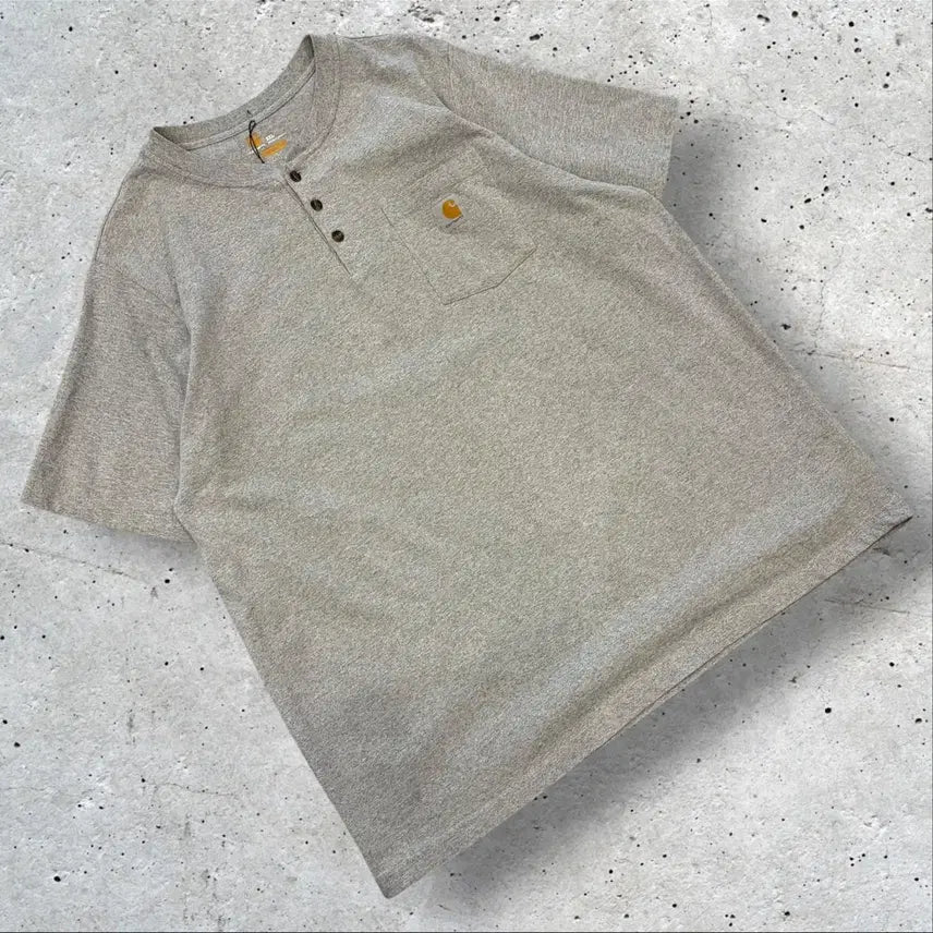 [BUNJANG] Carhartt 2XL Gray Pocket Henley T-Shirt / [2XL] 칼하트 포켓 반팔 헨리넥 티셔츠 그레이
