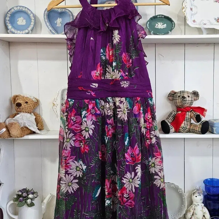 [BUNJANG] Eci New York Purple Flower Silk Dress / 퍼플 플라워 실크 원피스