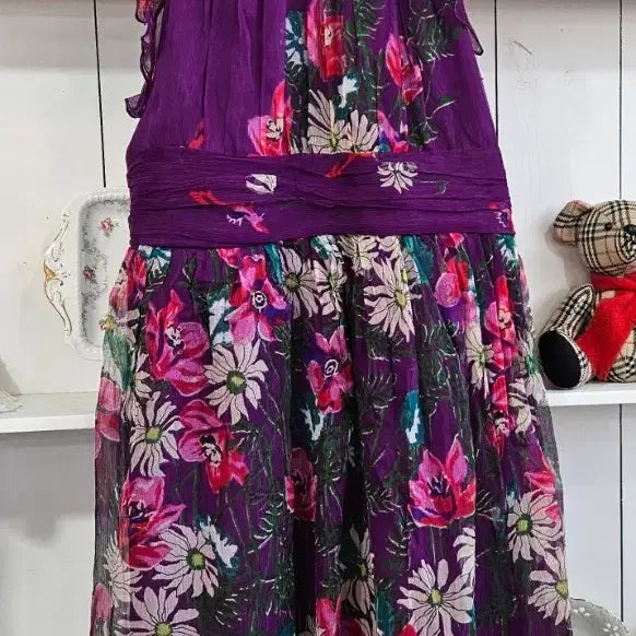 [BUNJANG] Eci New York Purple Flower Silk Dress / 퍼플 플라워 실크 원피스
