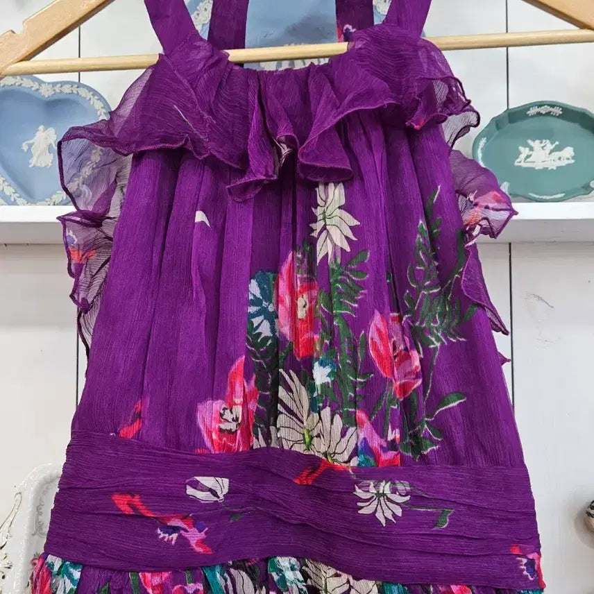 [BUNJANG] Eci New York Purple Flower Silk Dress / 퍼플 플라워 실크 원피스