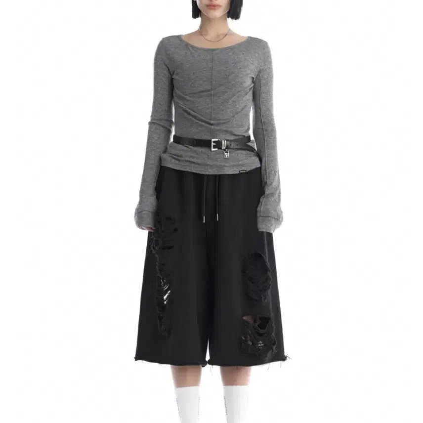 [BUNJANG] trimmingbird Essential Pintuck Long-Sleeve T-Shirt (Melange Gray) / 트리밍버드 Essential Pintuck Long-Sleeve 티셔츠