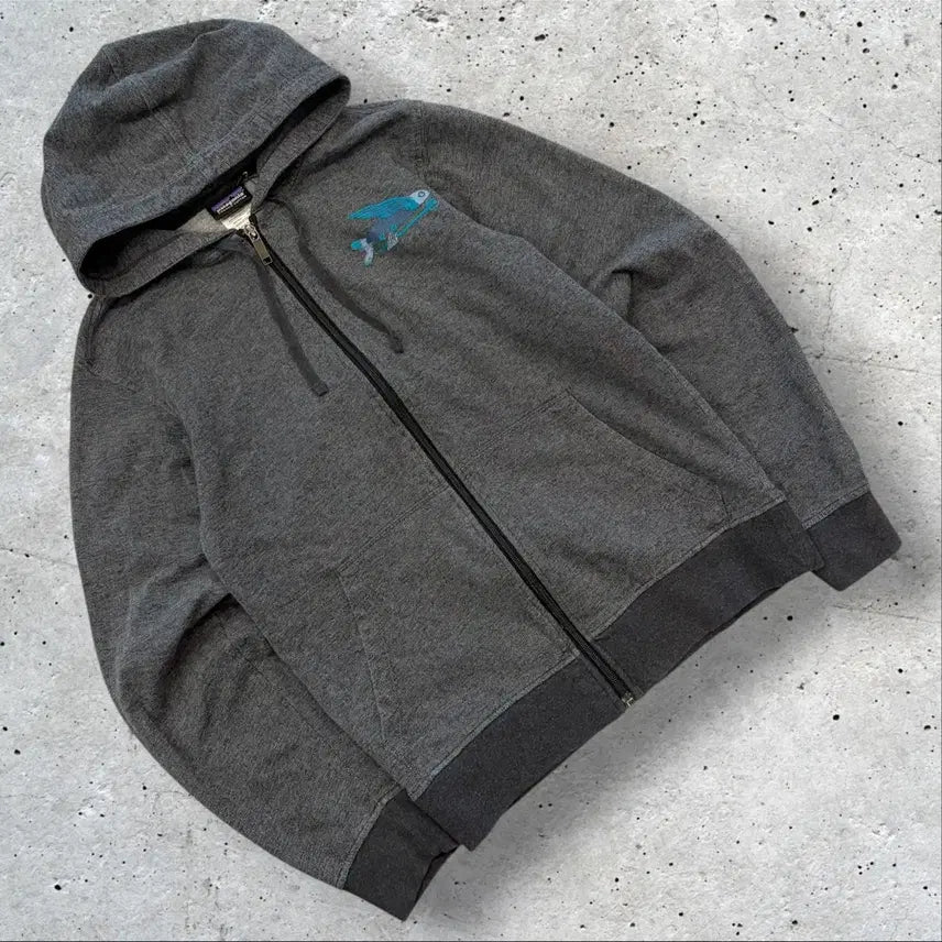 [BUNJANG] Patagonia Gray Hoodie Fish Print - Size XS / [XS] 파타고니아 그레이 후드집업 물고기 프린팅