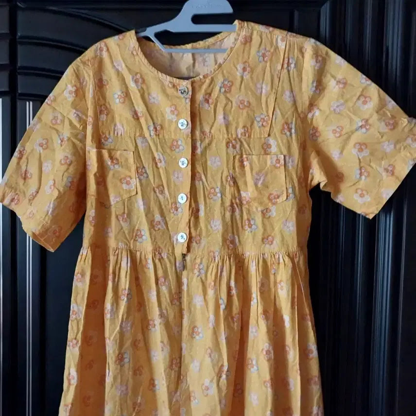 [BUNJANG] Yellow Cotton Dress with Floral Pattern / 플라워 패턴 옐로우  면 원피스