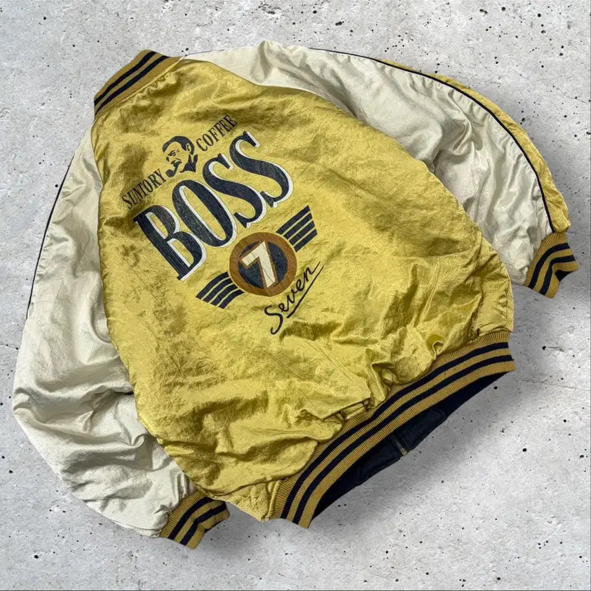 [BUNJANG] Suntory BOSS Reversible Gold Bomber Jacket / 산토리 보스 BOSS 리버시블 골드 점퍼 집업 자켓