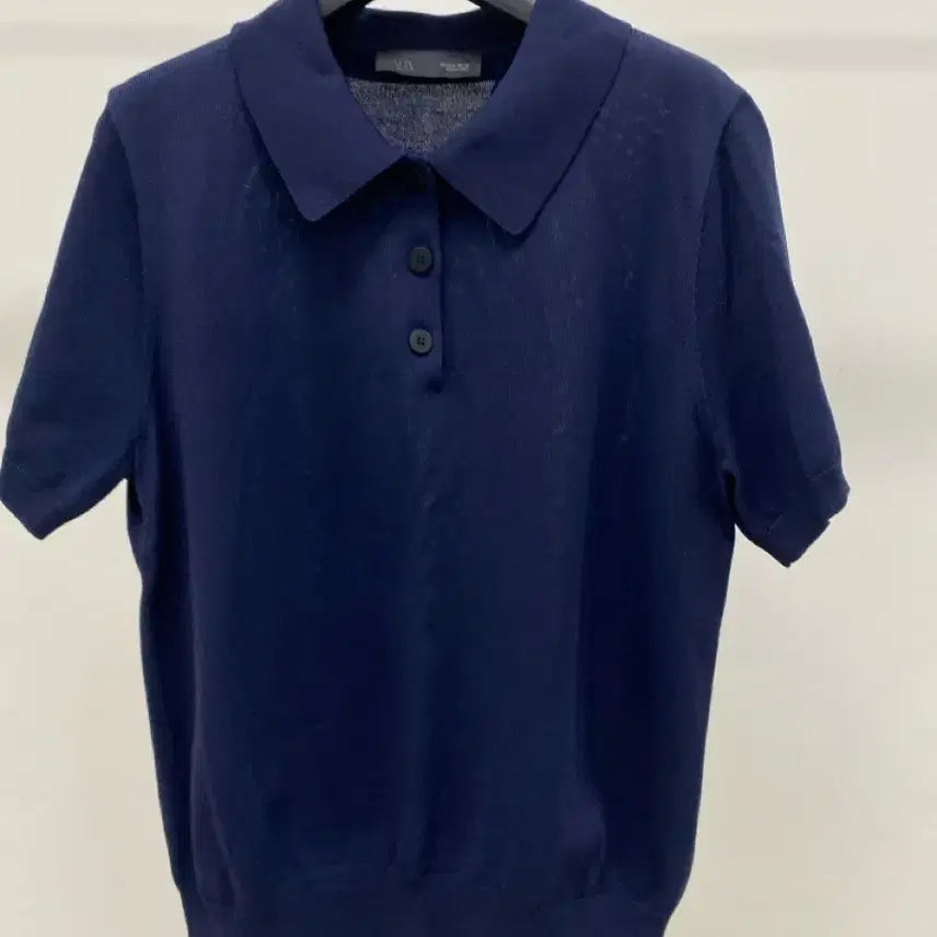 [BUNJANG] ZARA Navy Knit Collar Short Sleeve T-Shirt / [자라] 도톰한 네이비 니트 카라 반팔티 (66추천)