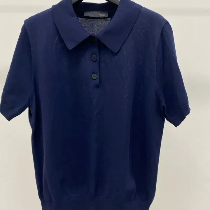 [BUNJANG] ZARA Navy Knit Collar Short Sleeve T-Shirt / [자라] 도톰한 네이비 니트 카라 반팔티 (66추천)
