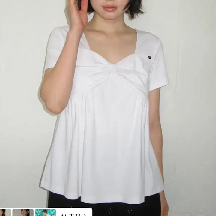 [BUNJANG] LONLON Ribbon Blouse A-Line T-Shirt / 론론 리본 블라우스 KNOT RIBBON A LINE T SHIRT