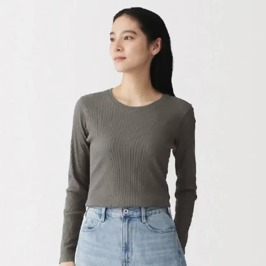 [BUNJANG] Muji Soft Rib T-Shirt Charcoal Grey L / (새상품) 무인양품 소프트 리브 티셔츠 차콜그레이 L