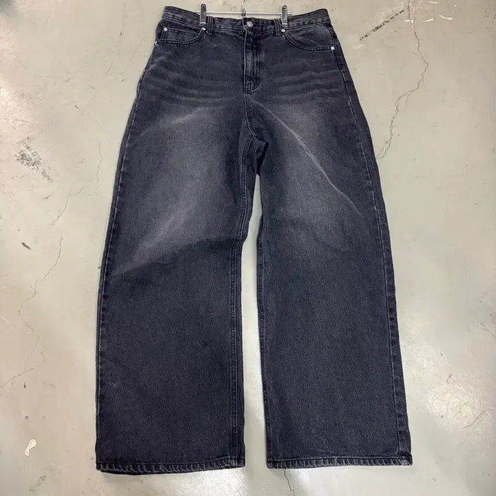 [BUNJANG] Vintage Black Wash Wide Leg Denim Pants L / 만원샵 빈티지 흑청 와이드 데님 팬츠 L