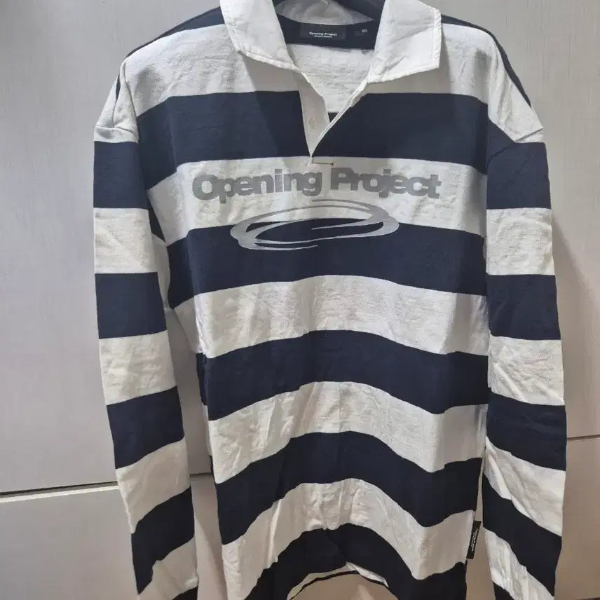 [BUNJANG] Opening Project Striped Long Sleeve Collar T-Shirt / 오프닝프로젝트 스트라이프 긴팔 카라티 M사이즈
