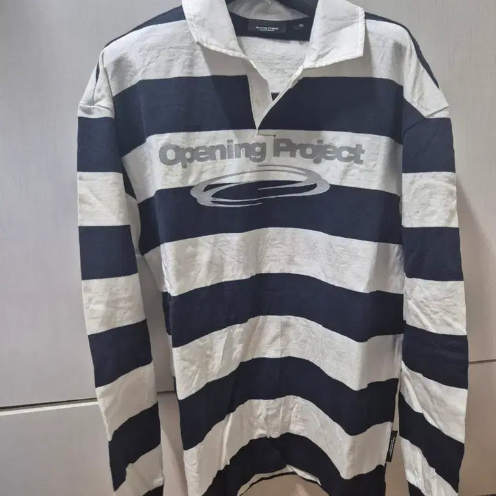 [BUNJANG] Opening Project Striped Long Sleeve Collar T-Shirt / 오프닝프로젝트 스트라이프 긴팔 카라티 M사이즈